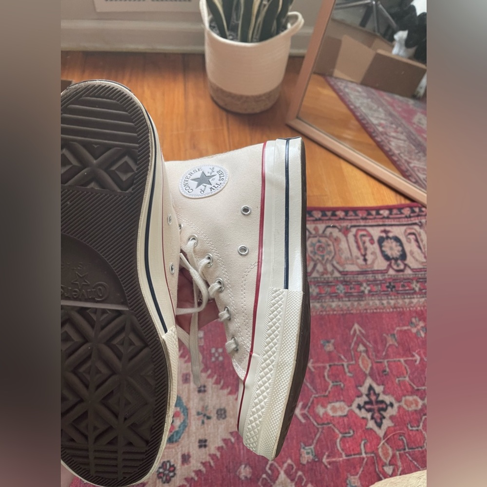 Converse High Top Sneakers in Cream with Red and Blue Accent - Picture 8 of 8